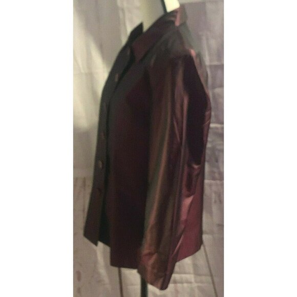 Talbots Petites Womens Button Front Silk Jacket Size 6P Burgundy Long Sleeve - Picture 5 of 12